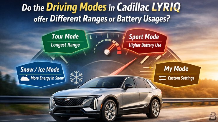 do the driving modes in cadillac lyriq offer different ranges or battery usages?